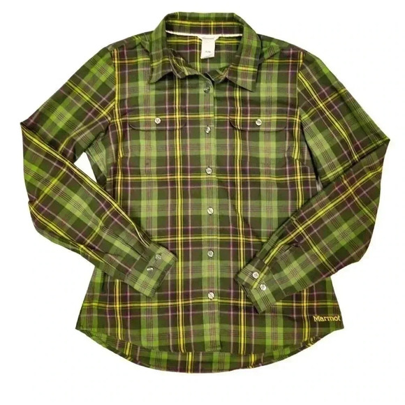 Marmot Tops - Marmot Women's Button-Up Shirt M Green Purple Plaid Long Sleeve